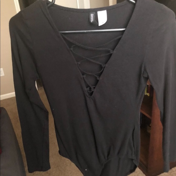 V neck body suit with lace up detailing - Picture 1 of 2